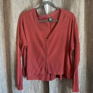 Dark Pink Button Down Sweater Long Sleeve Wild Fable